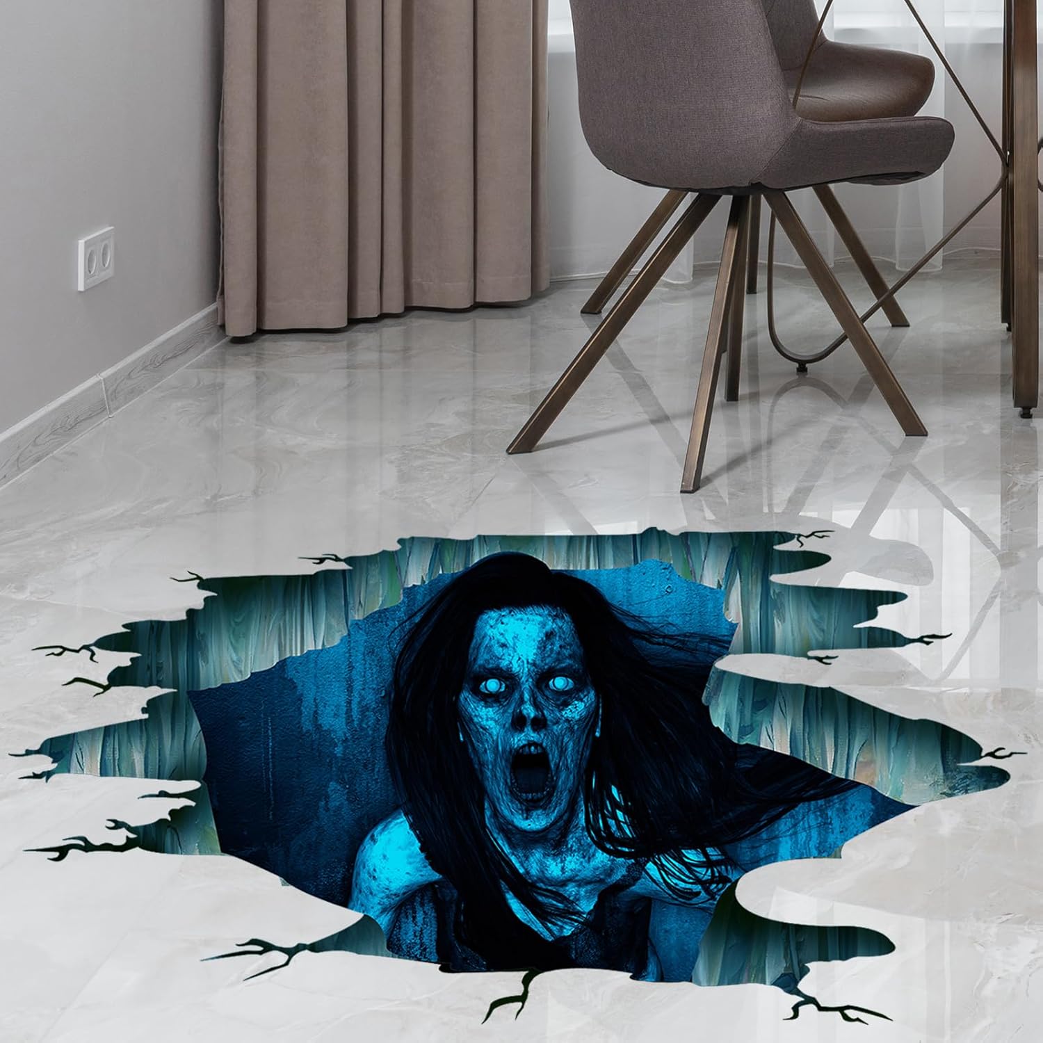 Calcomanías de pared 3D espeluznantes para Halloween, fantasmas aterradores, calcomanías de suelo para bar, pub, decoración de suelo de pared de