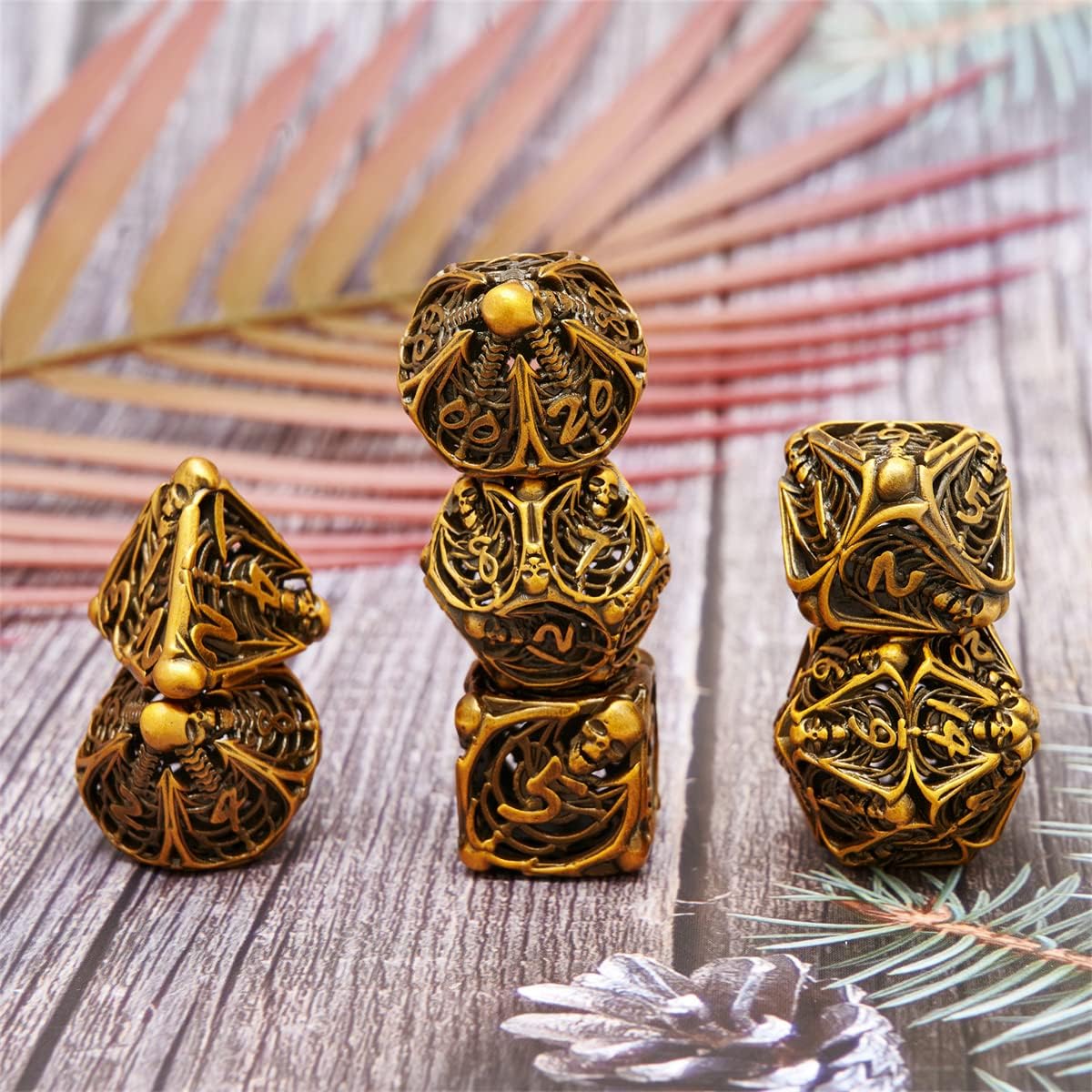 FENGYI Juego de dados de metal D&D, juego de dados huecos de poliedro DND de 7 piezas, adecuados para juegos de rol PRG DND