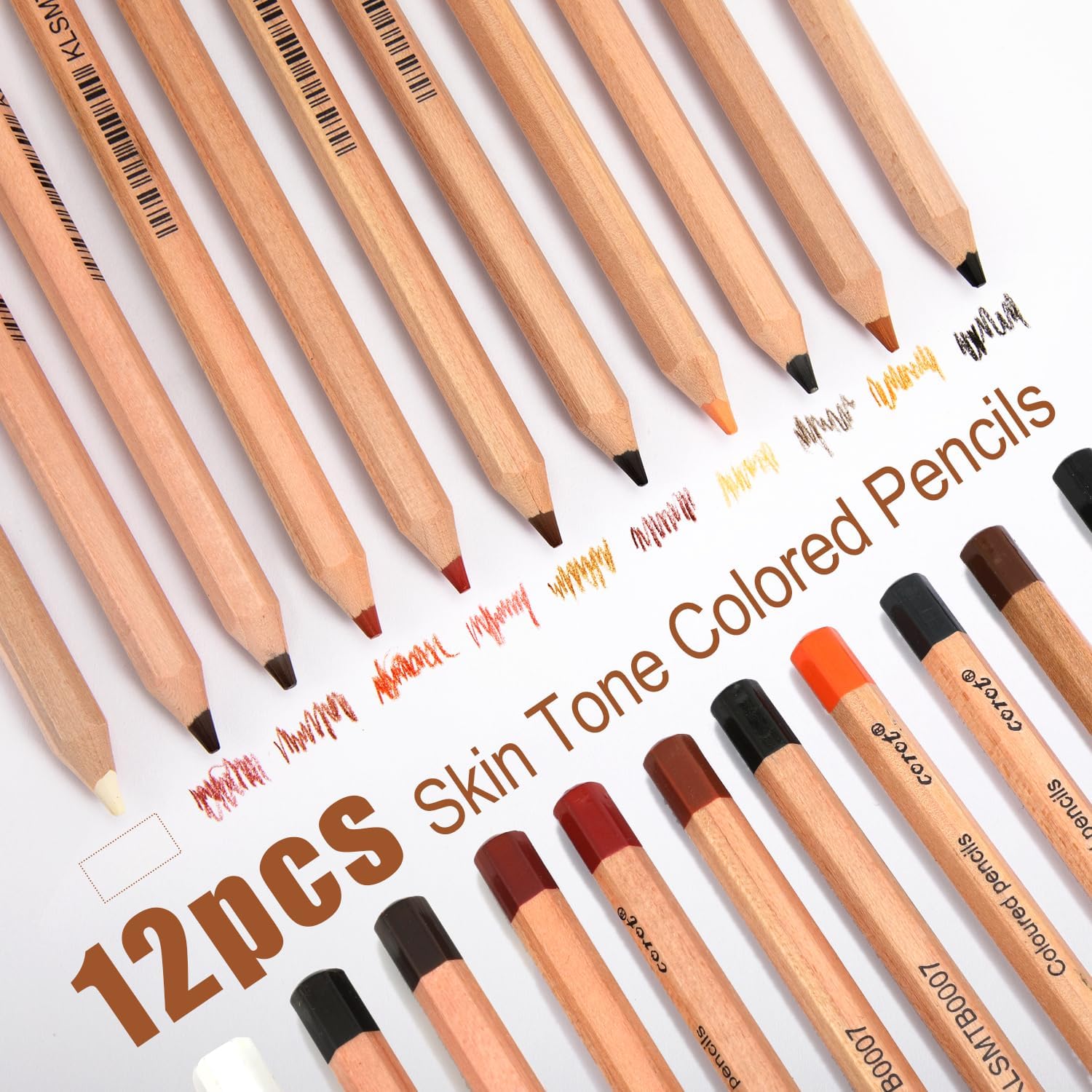 Lápices de colores de tono de piel, 12 colores pastel, juego de lápices para adultos, dibujos, bocetos, sombreado, lápices de carbón Skintone para