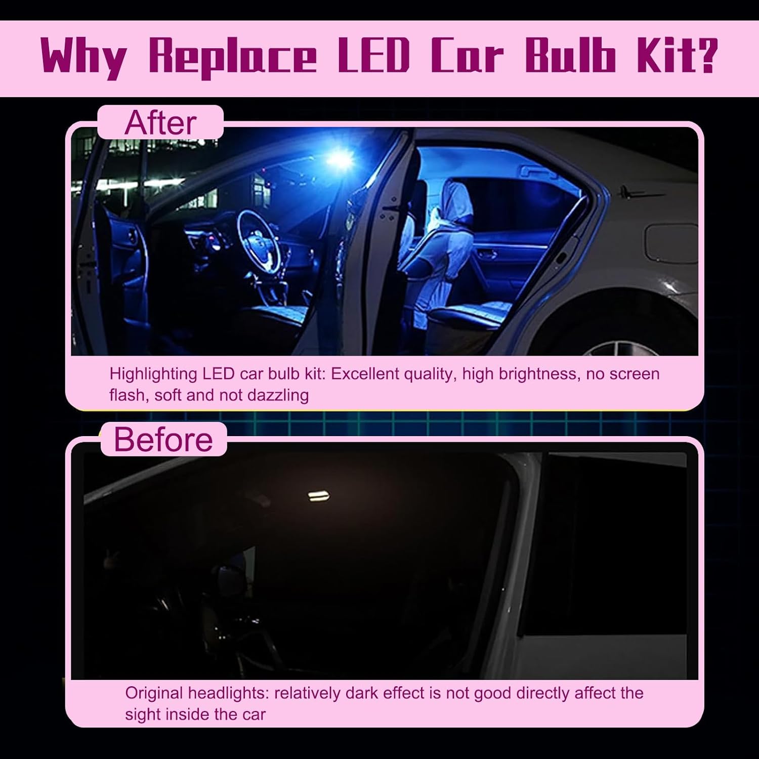 UGSHY Juego de 24 bombillas LED para automóvil, bombillas interiores T10, luz de lectura de doble punta, luz de cúpula, apta para luces interiores