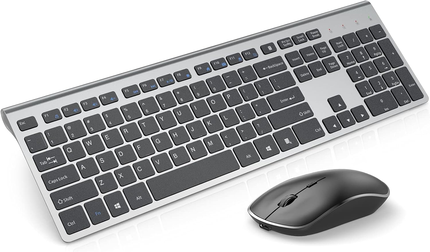 J JOYACCESS – Teclado inalámbrico recargable de tamaño completo de 2.4 G con batería de larga duración, diseño ergonómico y compacto para laptop,