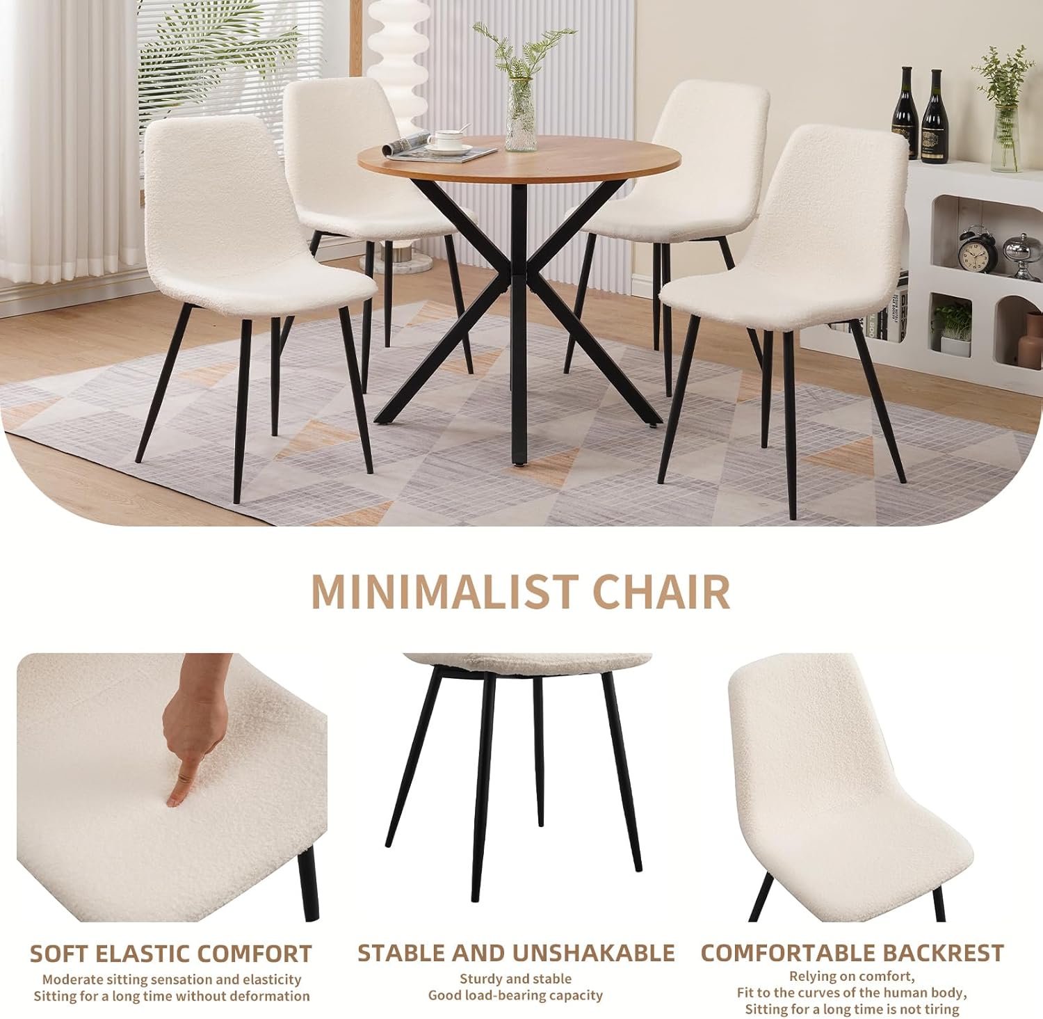 JALOURT Juego de 4 sillas de comedor blancas, sillas de comedor modernas de mediados de siglo, sillas de comedor de cocina, respaldo curvado, silla