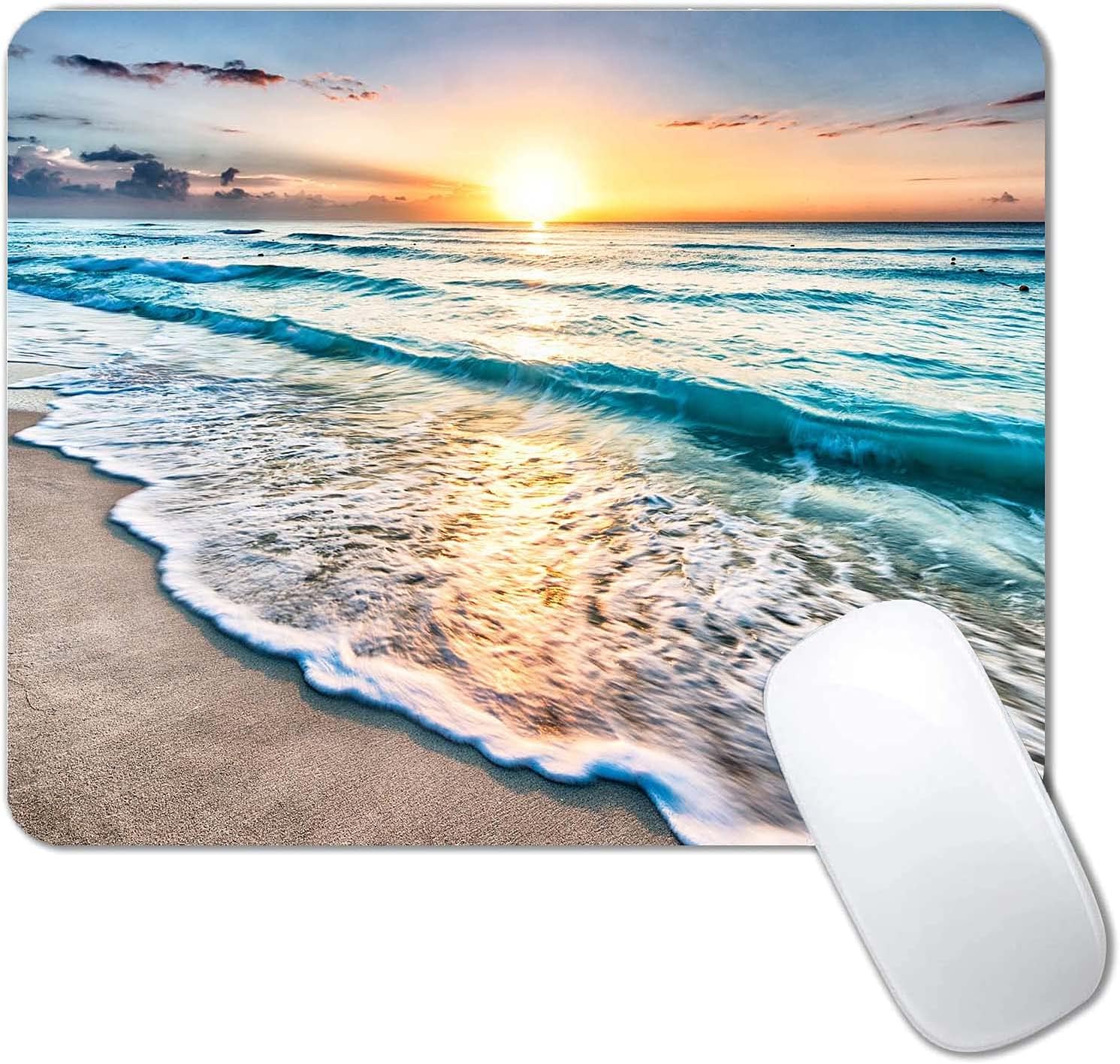 Alfombrilla de mouse de playa al atardecer, linda alfombrilla de ratón, alfombrilla de mouse pequeña personalizada con diseños, base de goma
