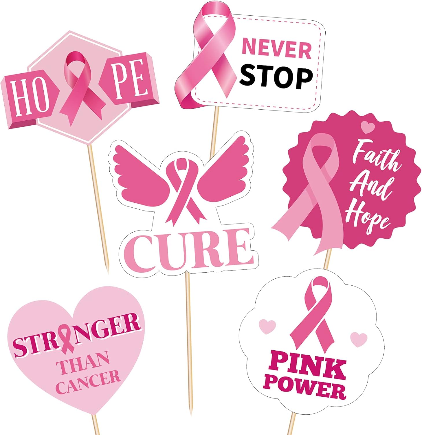 Selecciones de concienciación sobre el cáncer de mama, decoraciones de cinta rosa, palillos de dientes para cóctel, suministros para fiesta, 144
