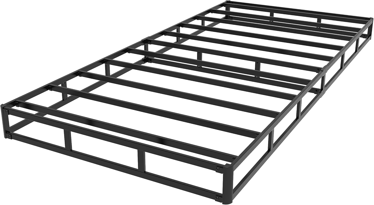 EMODA Base de cama con somier individual XL de 5 pulgadas, base de colchón de metal resistente de 1500 libras con funda de tela, fácil montaje