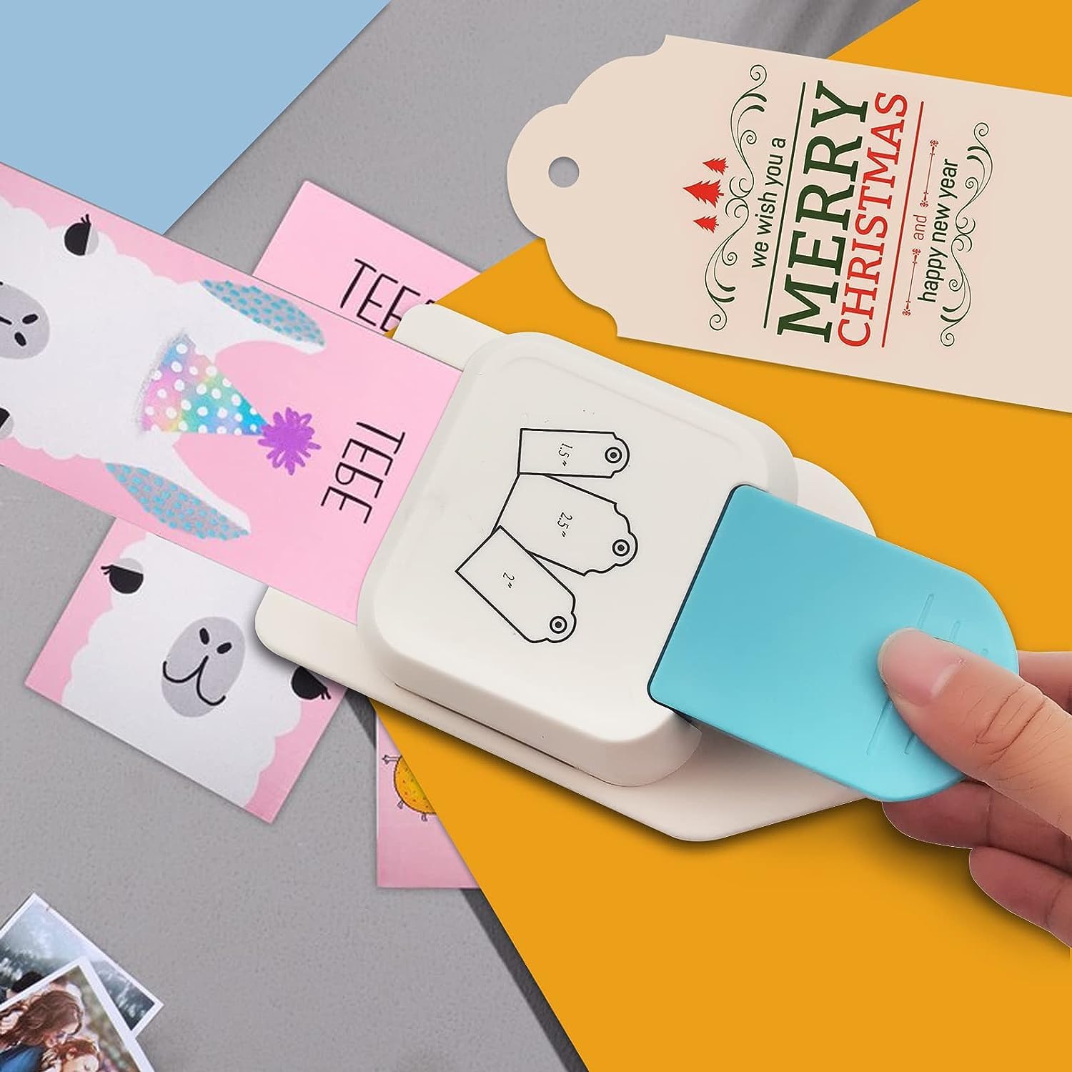 Etiqueta de regalo 3 en 1 para manualidades, perforadora de papel de 1.5 pulgadas, 2 pulgadas, 2.5 pulgadas, con 1 rollo de cuerda de cáñamo de 32.8