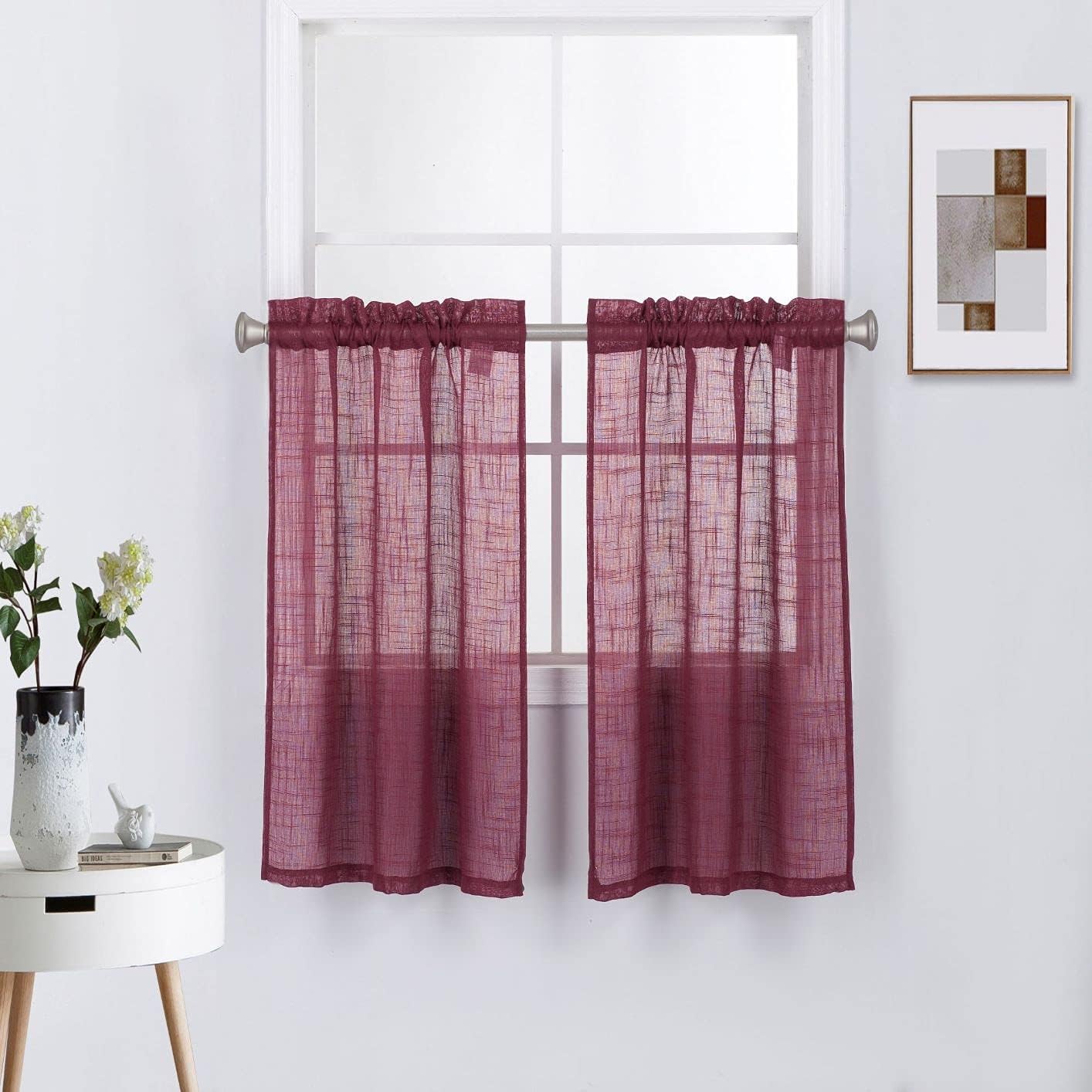 2 piezas de cortinas de aspecto de lino sólido y elegante, paneles totalmente cosidos, niveles de tratamiento de ventanas (52 x 45 pulgadas de
