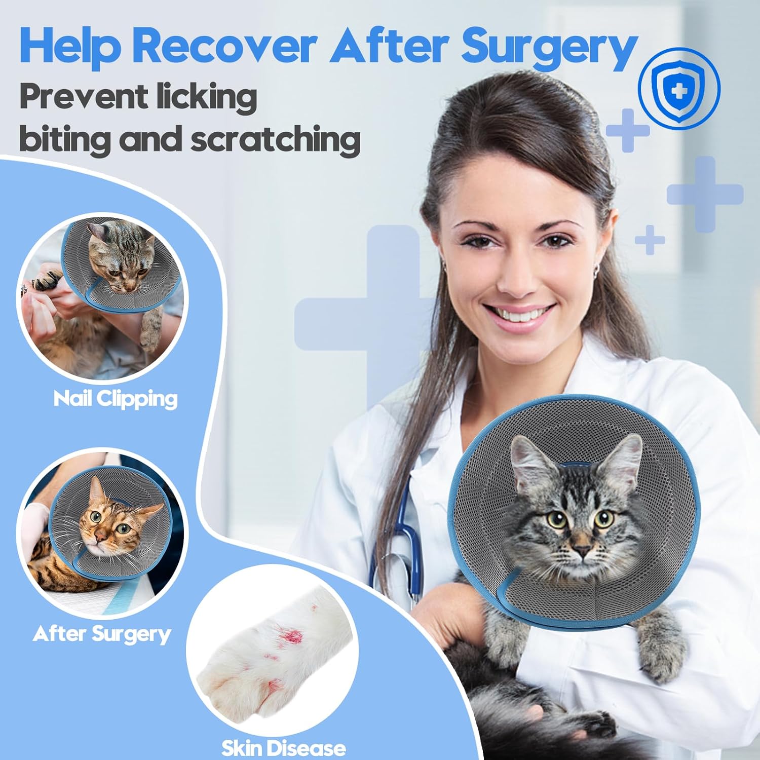 Cono de gato, collar de cono suave para evitar lamerse y rascarse, cono para gatos después de la cirugía para gatos pequeños, medianos y grandes,
