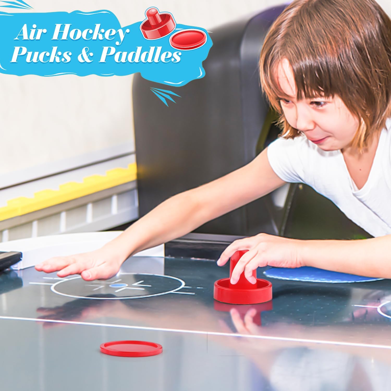 3 juegos de mini discos y paletas de hockey de aire de 2.362 in, empujadores de hockey de aire, paletas, paletas, accesorios de repuesto rojos para