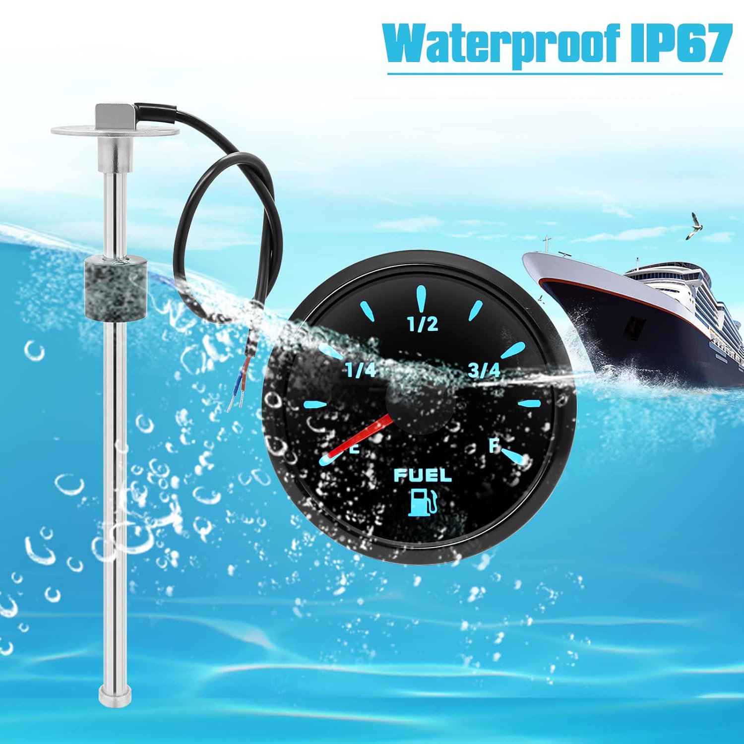ARTILAURA Unidad de envío de combustible y kit de medidor de combustible para barco, remitente de combustible marino, 240-33ohmios, 14 pulgadas
