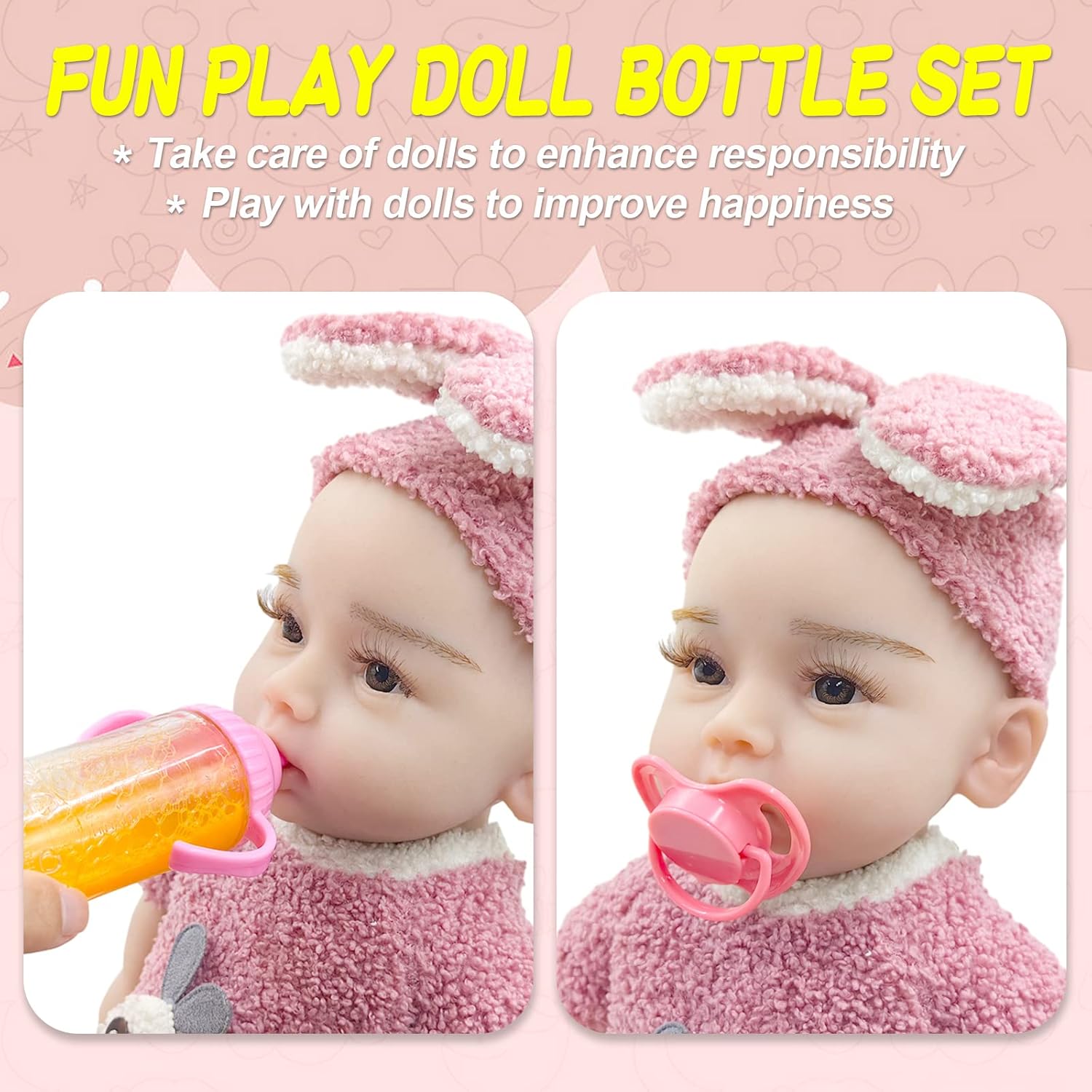 Juego de biberones para muñecas, botellas mágicas que desaparecen de muñeca  botellas de leche de 3.6 pulgadas y botellas de jugo de 3.4 pulgadas