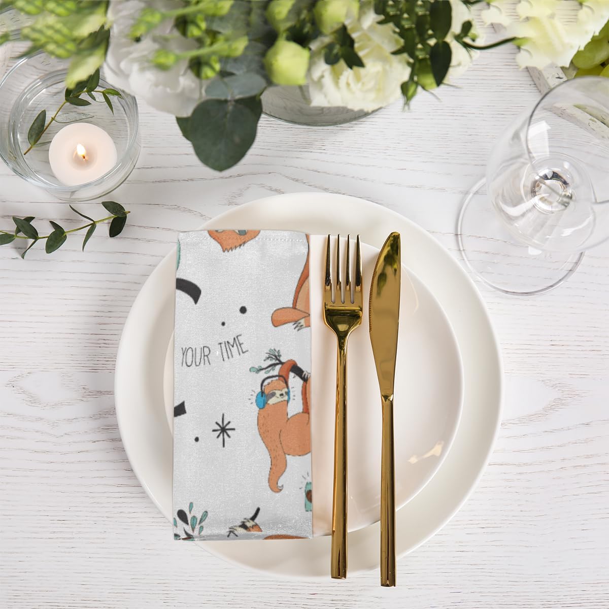 Cloth Napkins Set of 6 Funny Sloth 20×20 Inch Cloth Napkins Cute Animal Sloth Washable Reusable Kitchen Dinner Napkins Table Decor for Wedding,