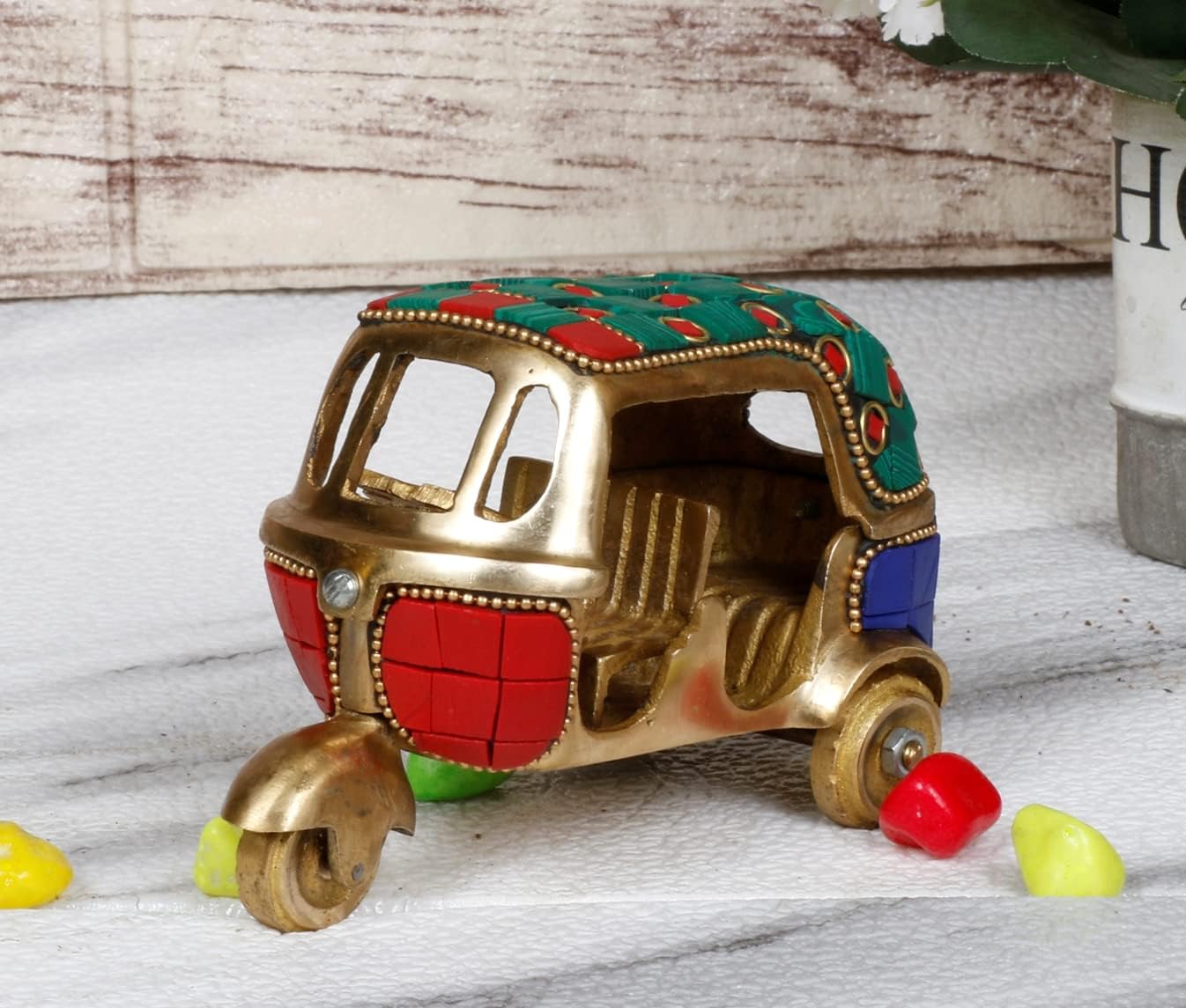 Artvarko Latón auto Rickshaw estatua de trabajo manual de piedras preciosas multicolor decoración del hogar regalo de pieza de exhibición.