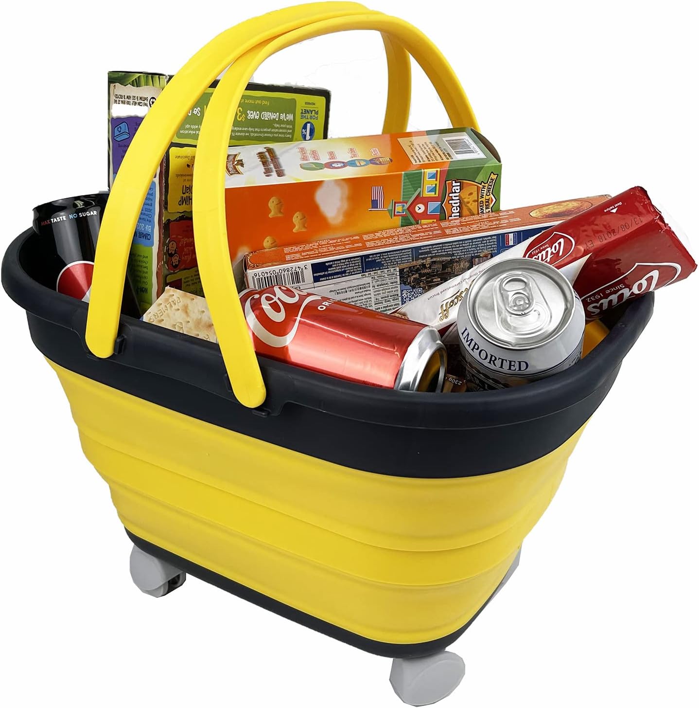 SAMMART Cesta plegable de 17 L con asa, cesta de picnic portátil al aire librecráter con ruedas giratorias de 360, bolsa de compras plegable, ahorro