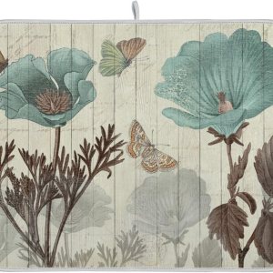 senya Tapete de secado de platos súper absorbente, microfibra de secado rápido, 24 x 18 pulgadas, almohadilla de cocina, diseño floral retro de senya Tapete de secado de platos súper absorbente, microfibra de secado rápido, 24 x 18 pulgadas, almohadilla de cocina, diseño floral retro de