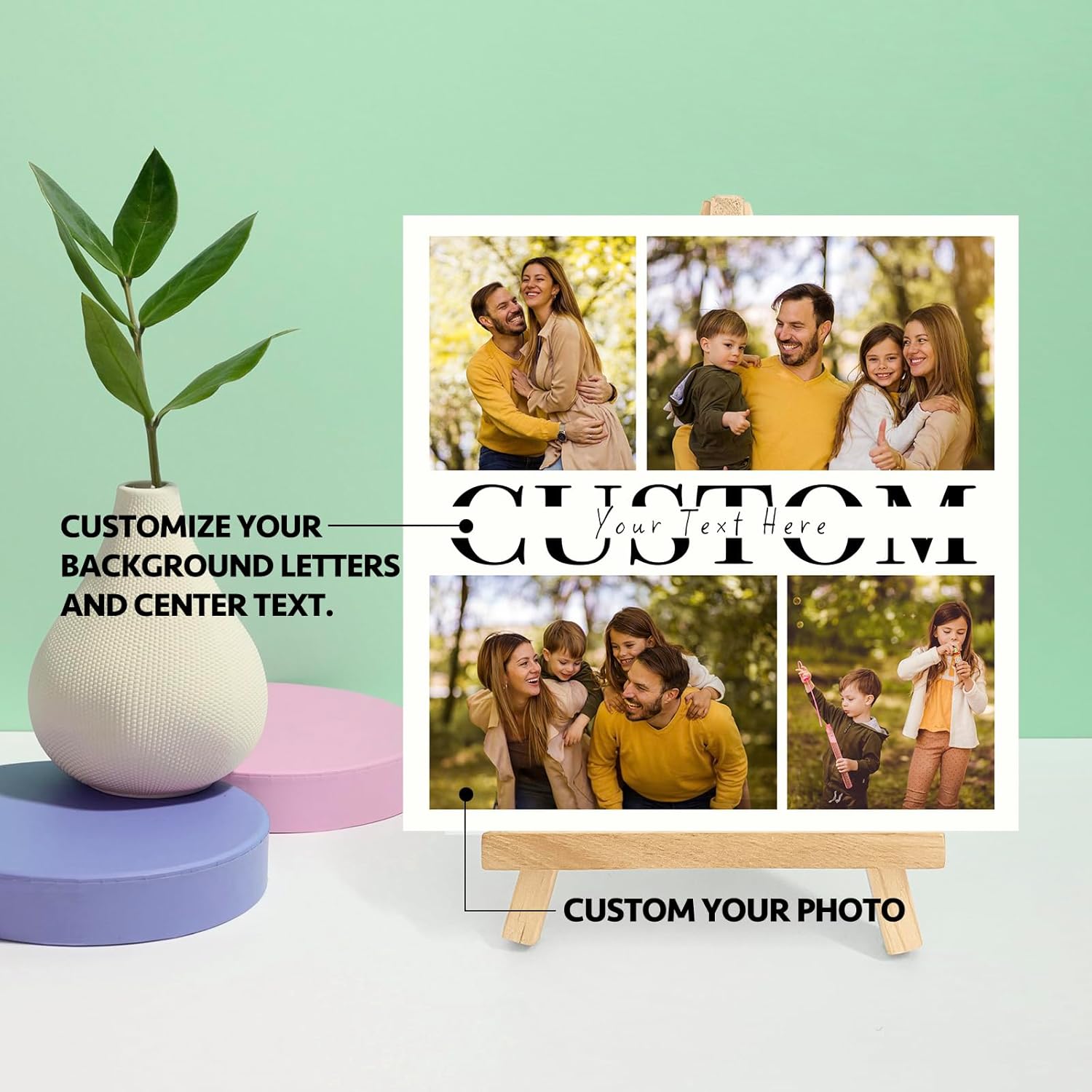 Custom Style Marcos de fotos personalizados con caballete, regalos de fotos personalizados para bebés, amigos, familia, mascotas, marco de forma