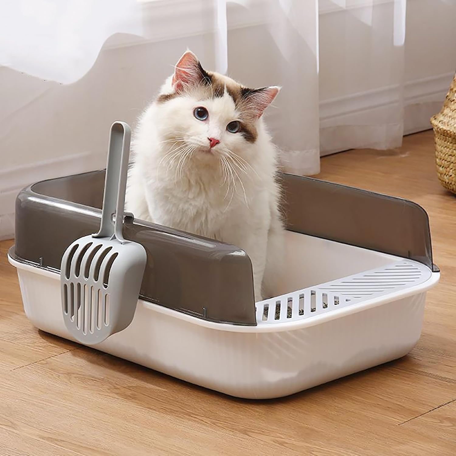 WUWEOT Paquete de 2 cajas de arena para gatos con parte superior abierta, bandeja de arena grande antisalpicaduras, lavabo de limpieza extraíble