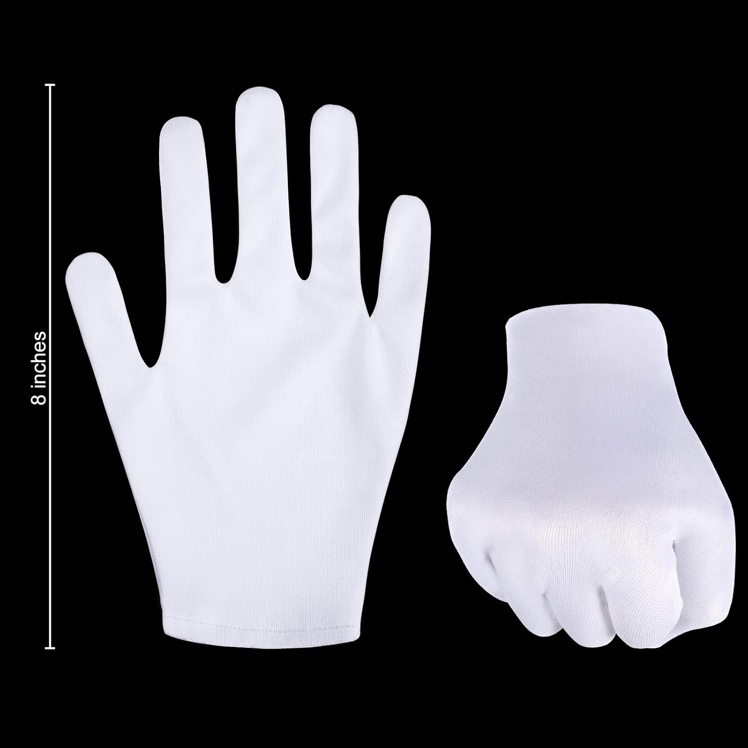 Zhehao 48 guantes blancos suaves y elásticos, guantes de trabajo de joyería de moneda, guantes de inspección plateados, guantes de forro elástico,
