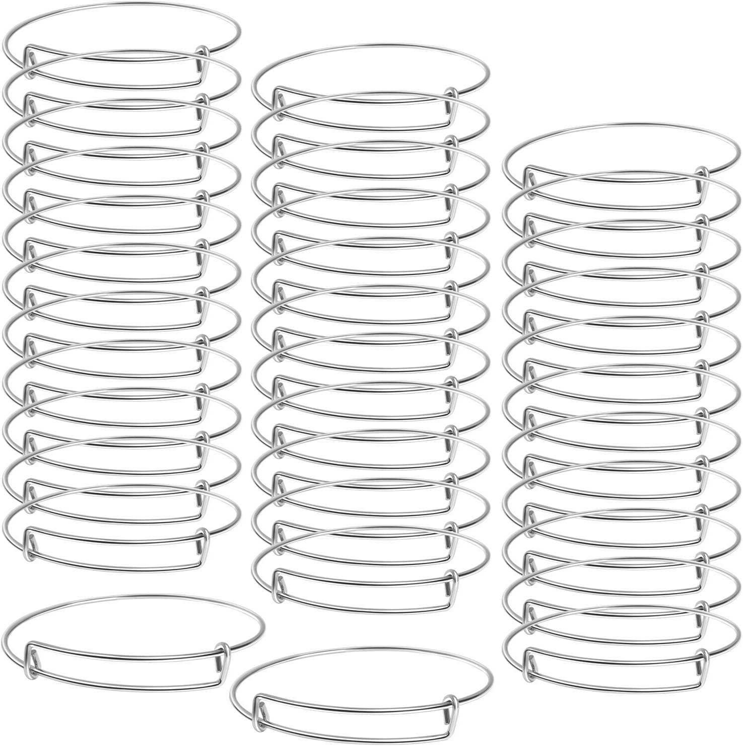 UPINS 100 pulseras expandibles en blanco, pulseras de alambre ajustables para hacer joyas de bricolaje (plata) (plateado)