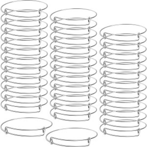 UPINS 100 pulseras expandibles en blanco, pulseras de alambre ajustables para hacer joyas de bricolaje (plata) (plateado) UPINS 100 pulseras expandibles en blanco, pulseras de alambre ajustables para hacer joyas de bricolaje (plata) (plateado)