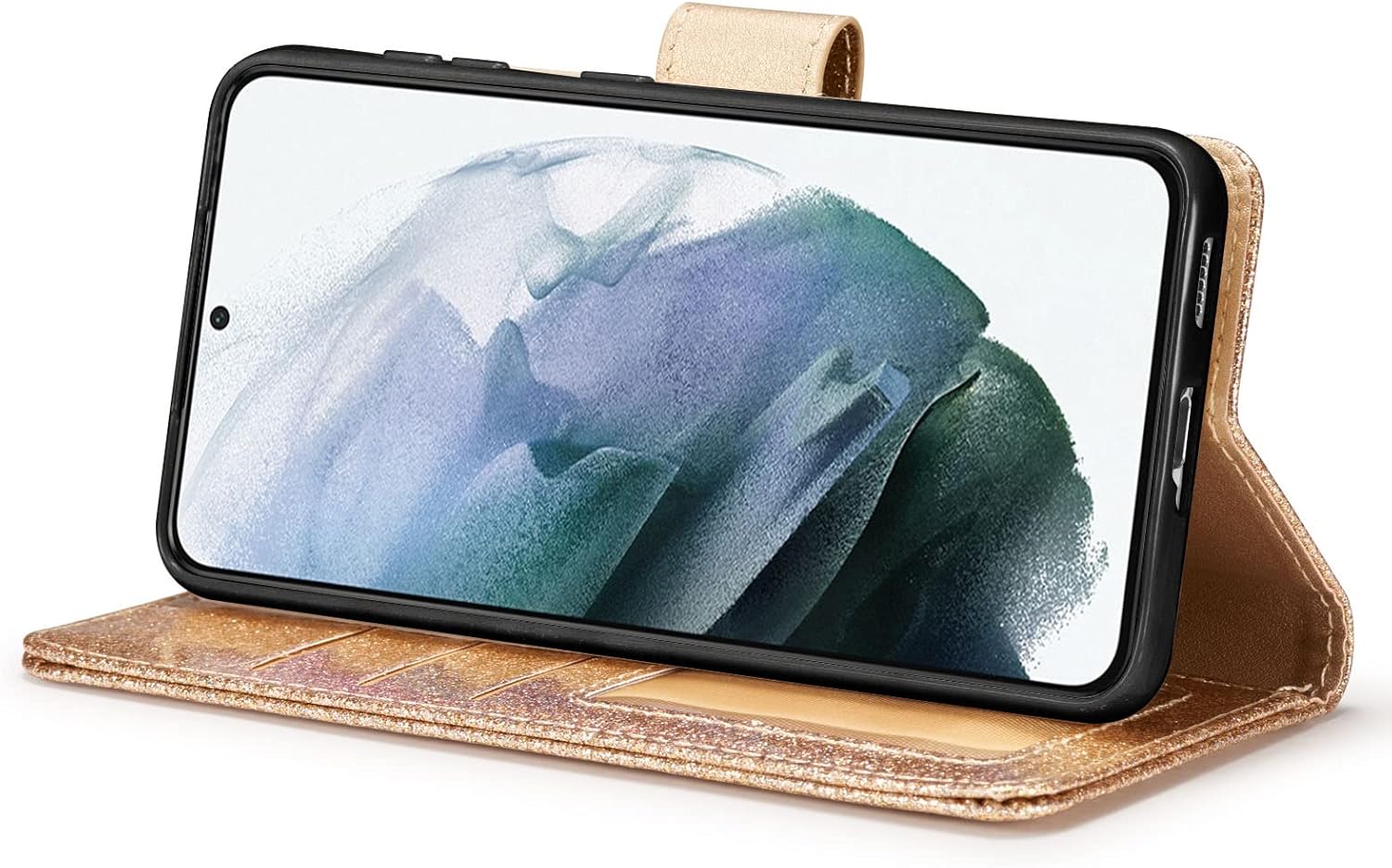QLTYPRI Funda tipo cartera para Samsung Galaxy S22 Ultra con purpurina brillante con tapa y ranuras para tarjetas, cierre magnético, correa de