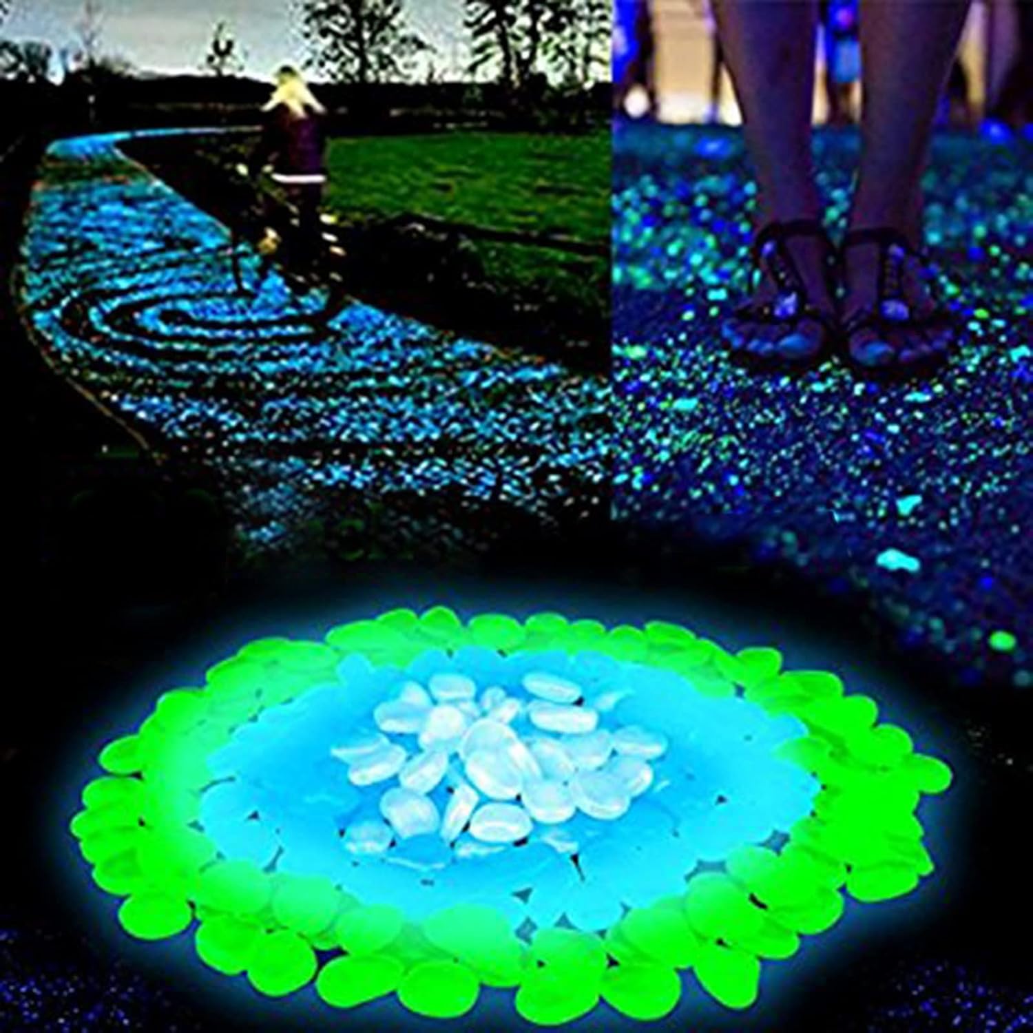 300 piedras brillantes, piedras que brillan en la oscuridad, rocas de piedra brillantes, piedras luminosas de jardín para pasarelas decorativas de