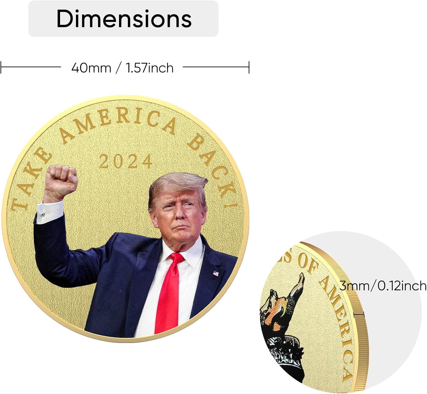 Moneda de desafío Trump 2024 Colección conmemorativa Campaña presidencial Regalos Patriotas Monedas chapadas en oro – Take America Back – Antorcha