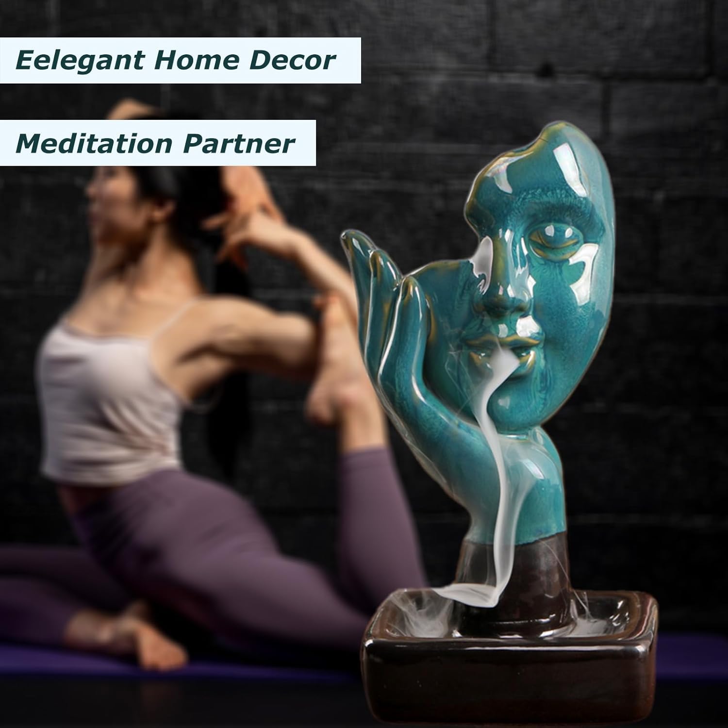 YYW Thinking Statue – Soporte para incienso con reflujo, quemador de incienso, cascada, adorno de aromaterapia, decoración del hogar con conos de