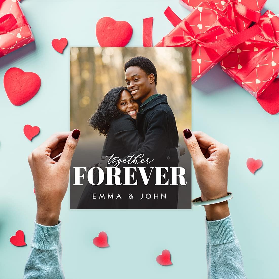 Andaz Press Tarjeta fotográfica personalizada de 8.5 x 11 pulgadas con sobre, tarjeta de felicitación personalizada Together Forever, tarjeta de