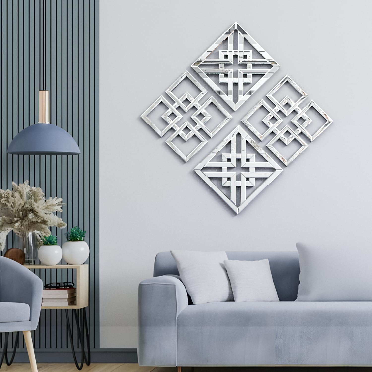 Paquete de 2 espejos plateados para decoración de pared de 16 x 16 pulgadas, espejos decorativos para montar en la pared, modernos y cuadrados
