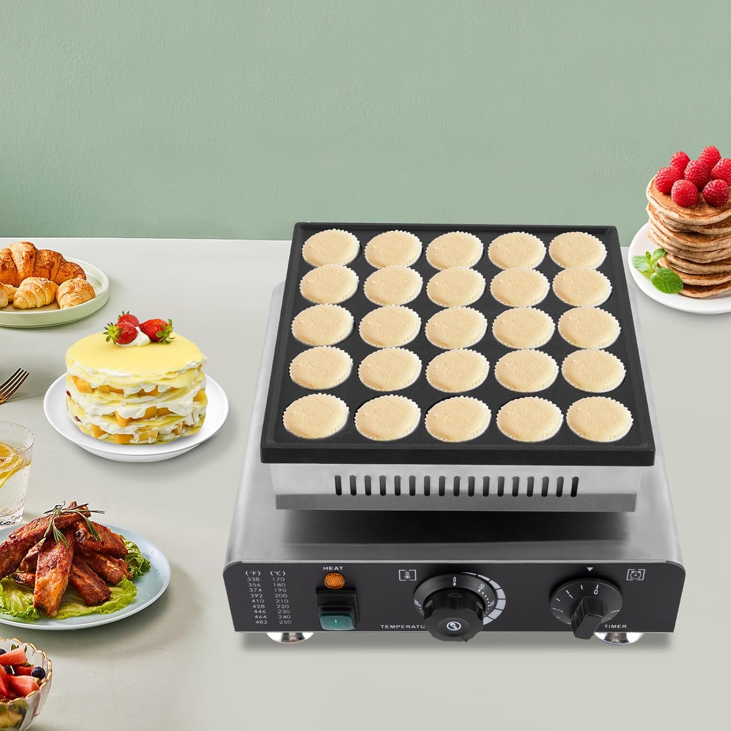 Mini máquina holandesa para panqueques, 25 piezas de panqueques antiadherente comercial, máquina eléctrica de acero inoxidable, para cocina casera,