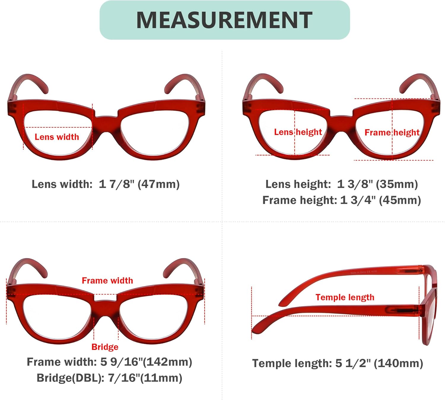 Eyekepper Gafas de lectura de media luna para las mujeres con estilo lectoras señoras – rojo +1.25