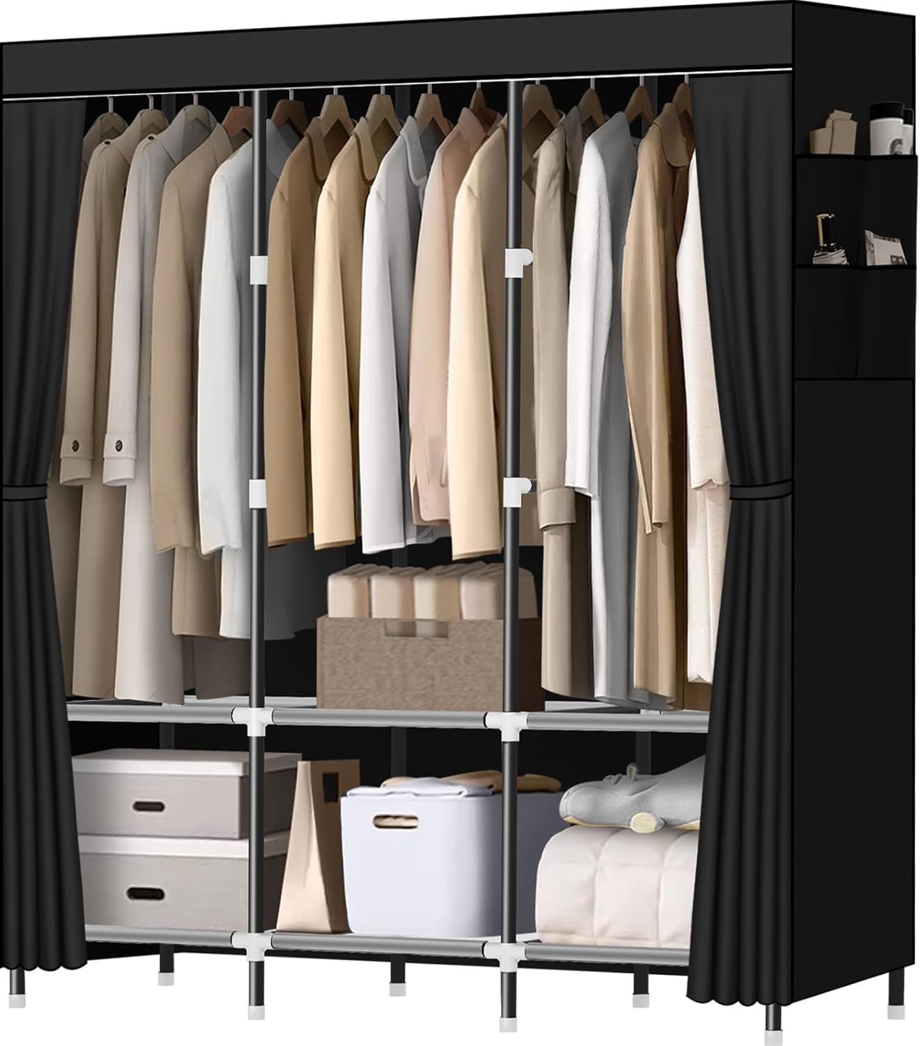 LOKEME Armario portátil para dormitorio, tubo de acero de 0.748 in de diámetro, fuerte y resistente, color negro, armarios portátiles para colgar