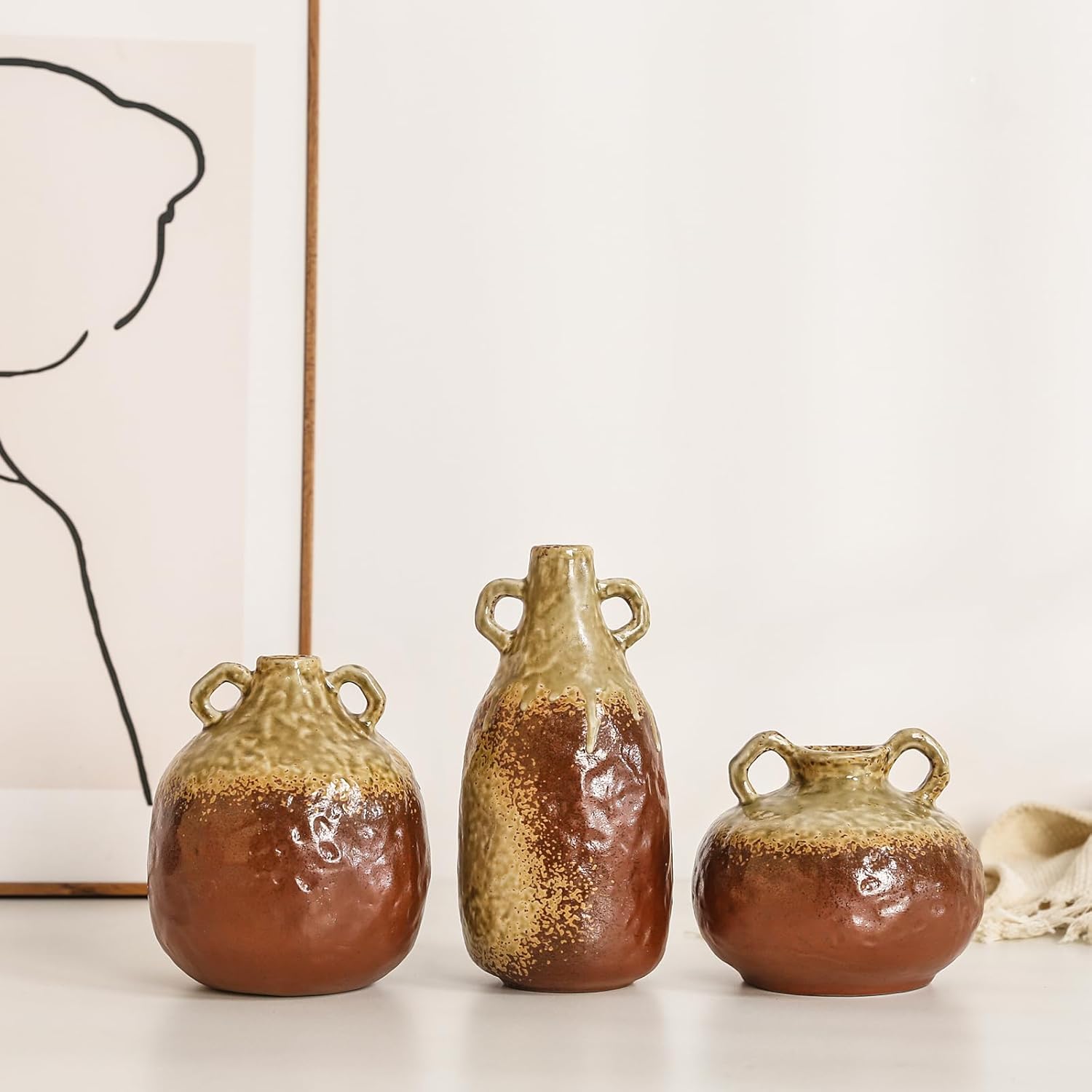 Jarrón moderno para decoración de granja, jarrones de cerámica de cerámica para mesa, florero de cerámica vintage para centro de mesa del hogar y