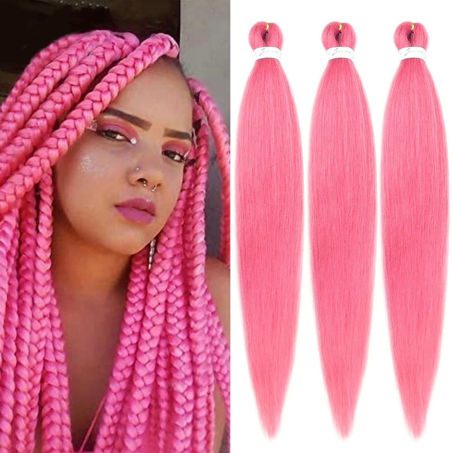 Kanekalon – Cabello trenzado rosa preestirado de 26 pulgadas, 3 paquetes de cabello trenzado preestirado EZ, ajuste de agua caliente, textura Yaki