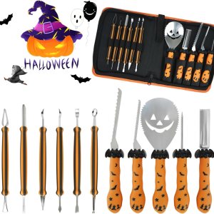 NDLBS Herramientas para tallar calabazas de Halloween, 11 piezas, juego profesional de tallado de calabaza con bolsa de almacenamiento, kit de NDLBS Herramientas para tallar calabazas de Halloween, 11 piezas, juego profesional de tallado de calabaza con bolsa de almacenamiento, kit de