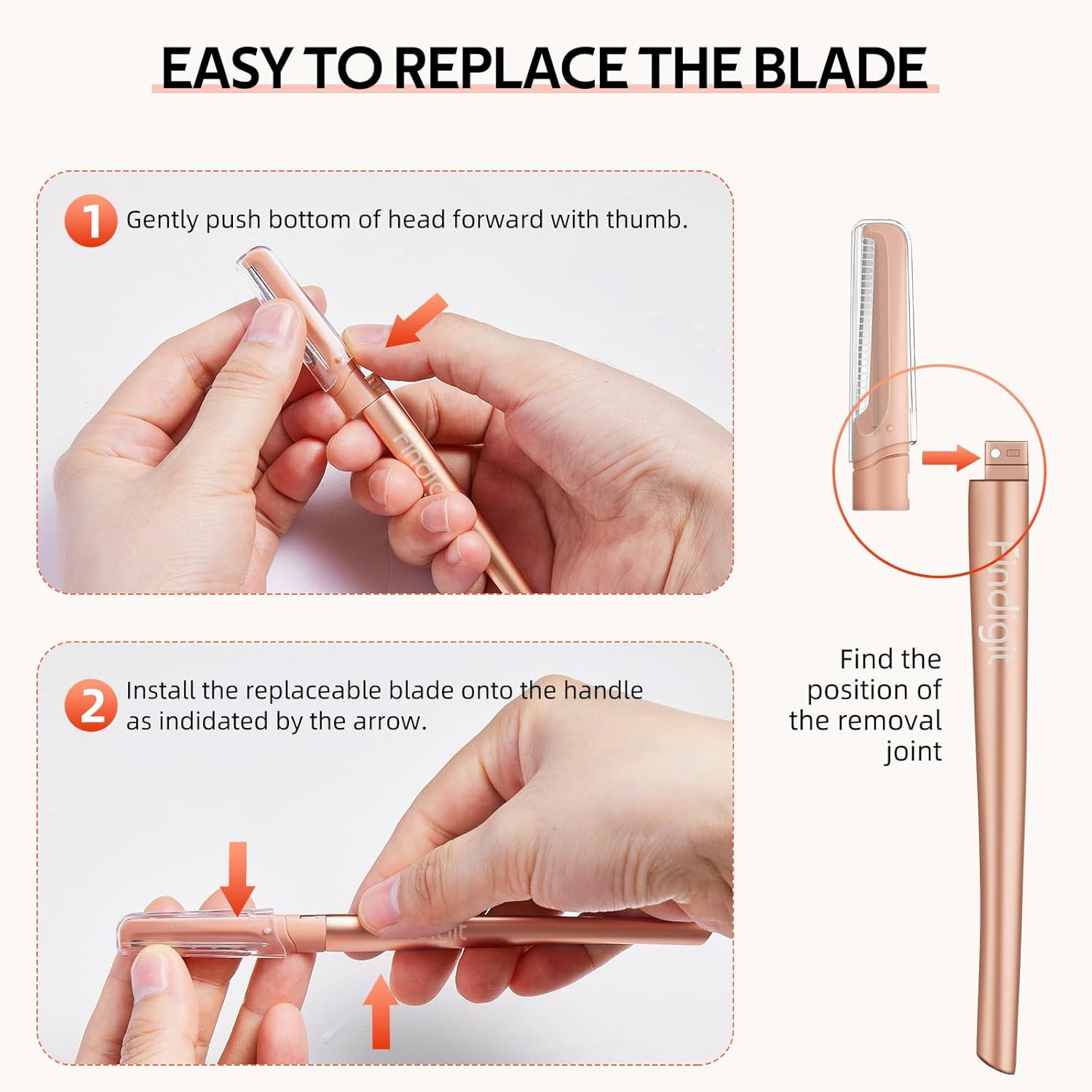 Findigit Herramienta de dermaplaning para cara con 6 cuchillas de recambio, maquinilla de afeitar Dermaplane, removedor de pelusas de melocotón,