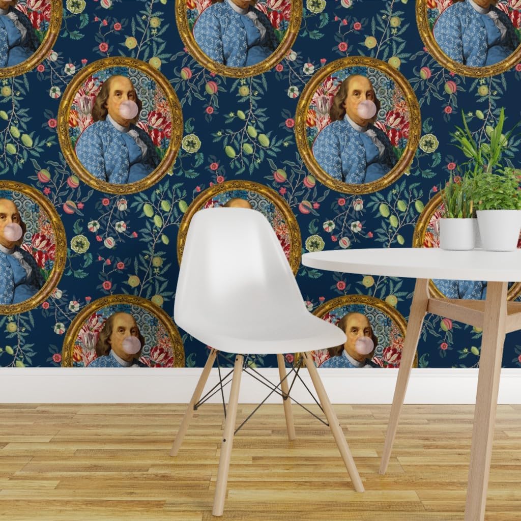 Spoonflower Muestro de papel tapiz extraíble – Benjamin Franklin Botánico Caprichoso Retrato Histórico Papel pintado personalizado pre-pegado