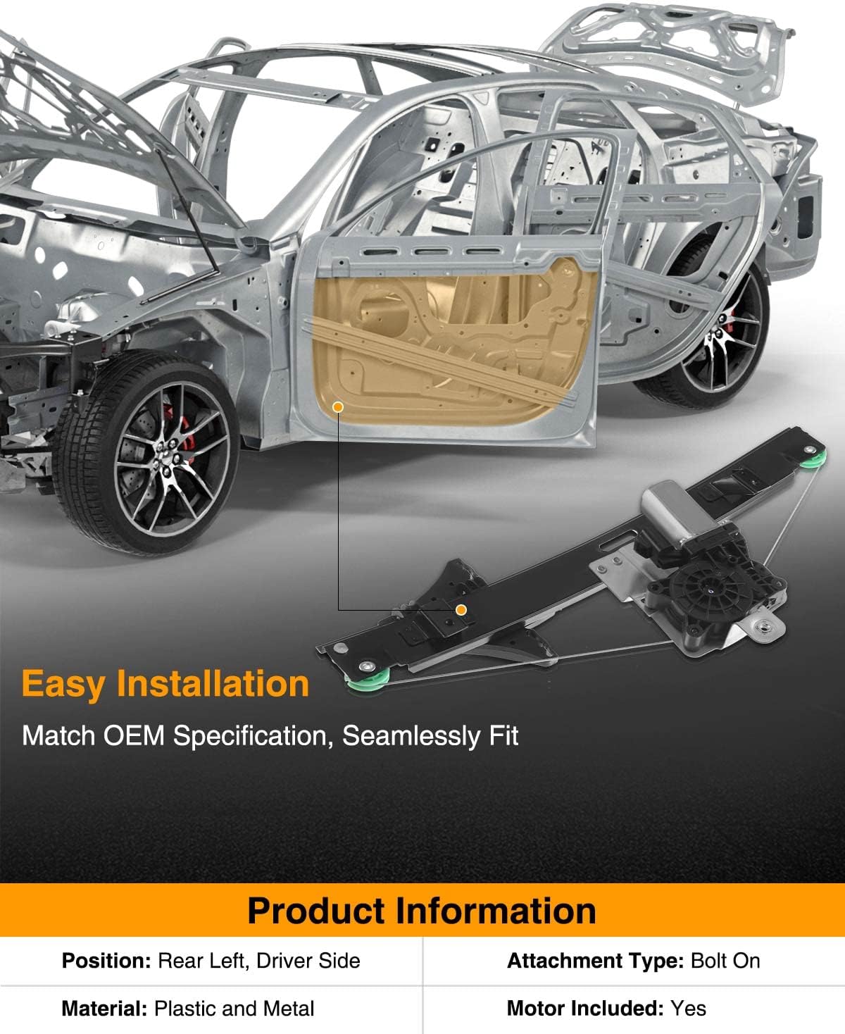 A-Premium Elevalunas eléctrico con motor compatible con Buick Regal 2011-2014 lado del conductor trasero izquierdo