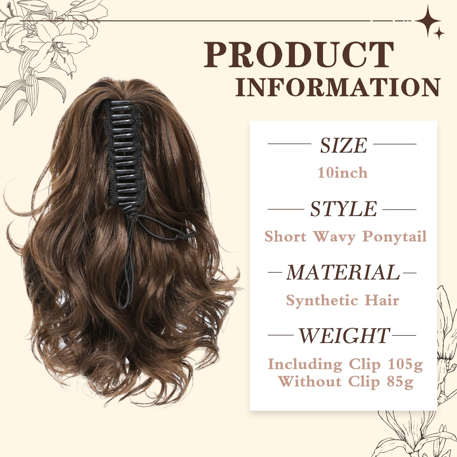 Ponytail Extension – Claw Clip Ponytail Extension for Women, Short Curly Pony Tails Hair Extensions, 10 Inch Fake Ponytail Wig for Daily Use