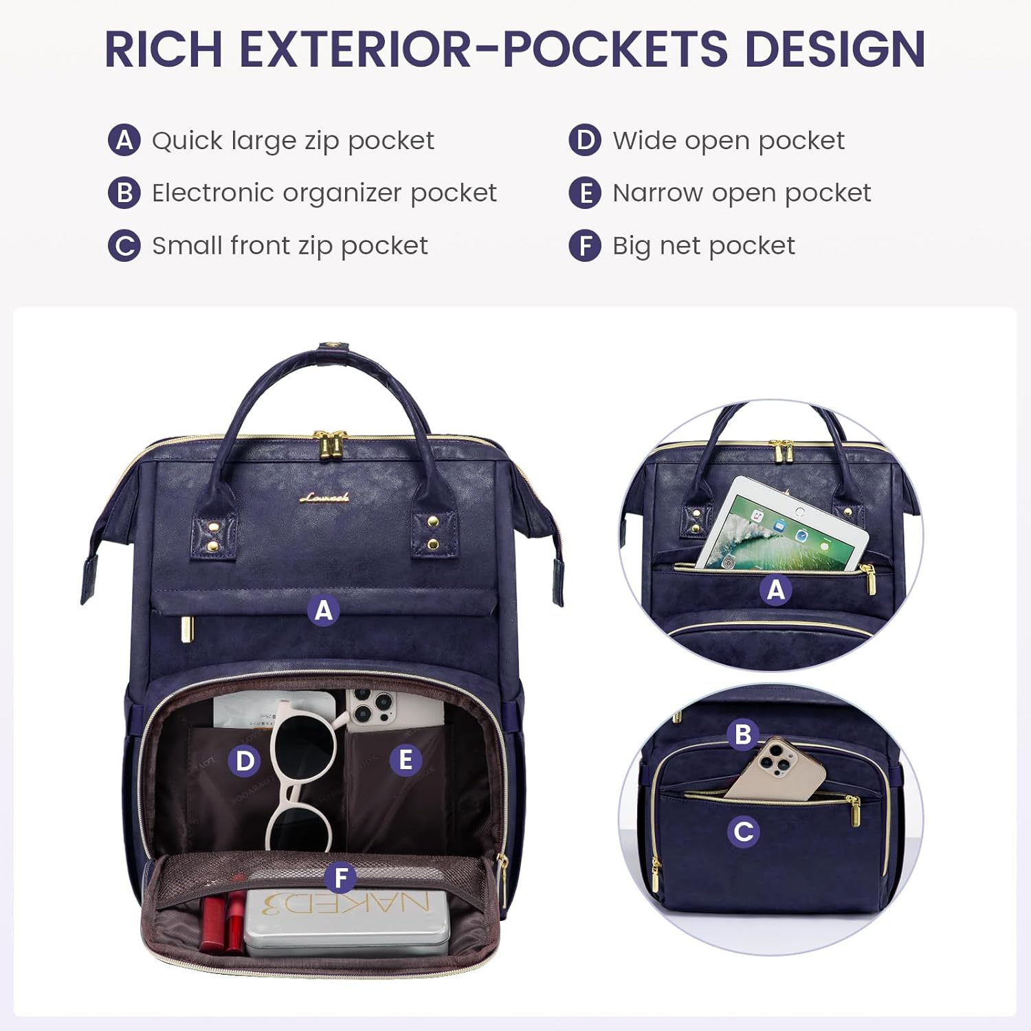 LOVEVOOK Mochila para laptop para mujer, mochila para mujer a la moda, Índigo Tinta, Classic