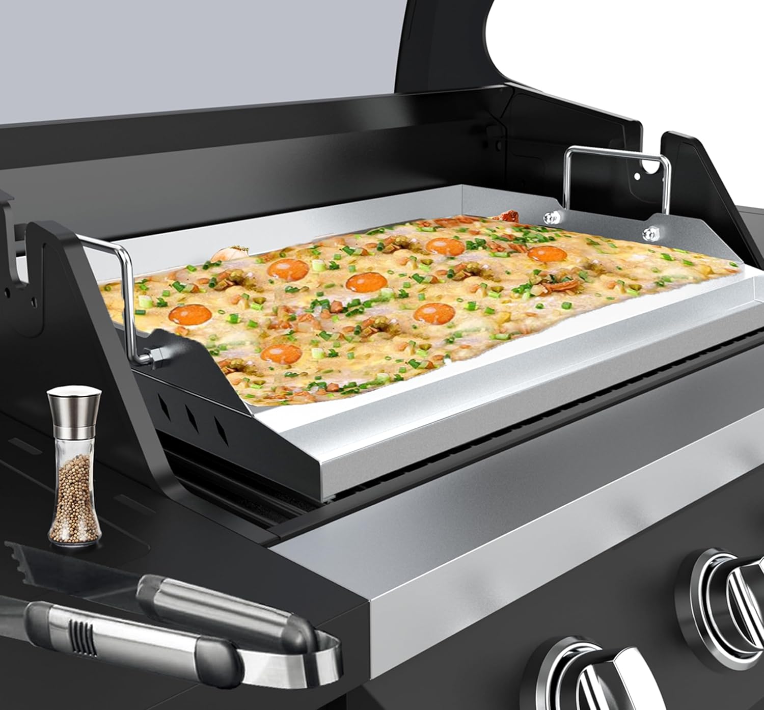 Plancha de acero inoxidable para parrilla Plancha de parrilla superior plana para parrilla de gascarbónahumador 22 x 16 pulgadas con asas