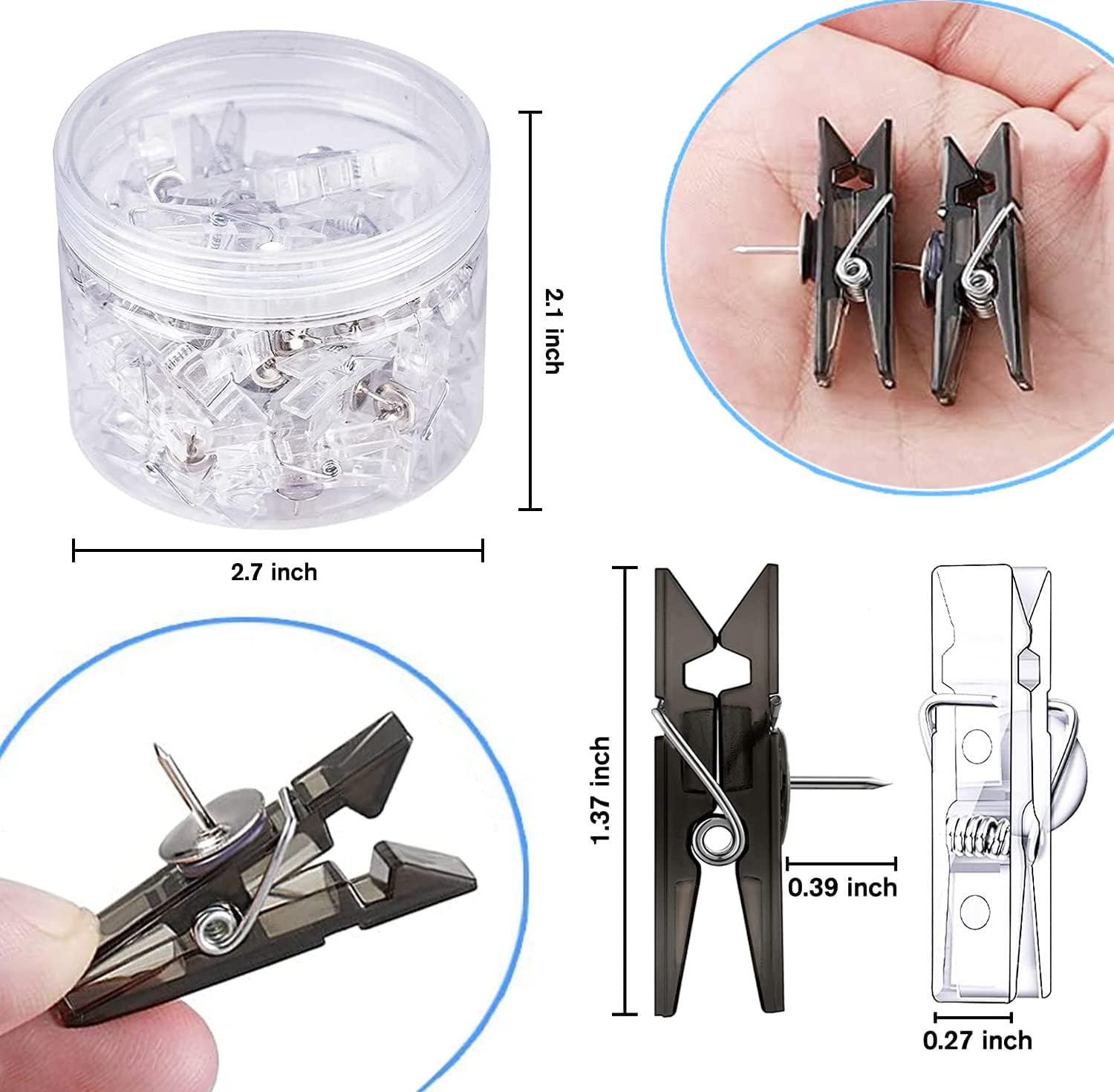 32 clips reutilizables para fotos, mini tachuelas de plástico negro, pinzas para la ropa, clips de papel decorativos para tableros de corcho, obras