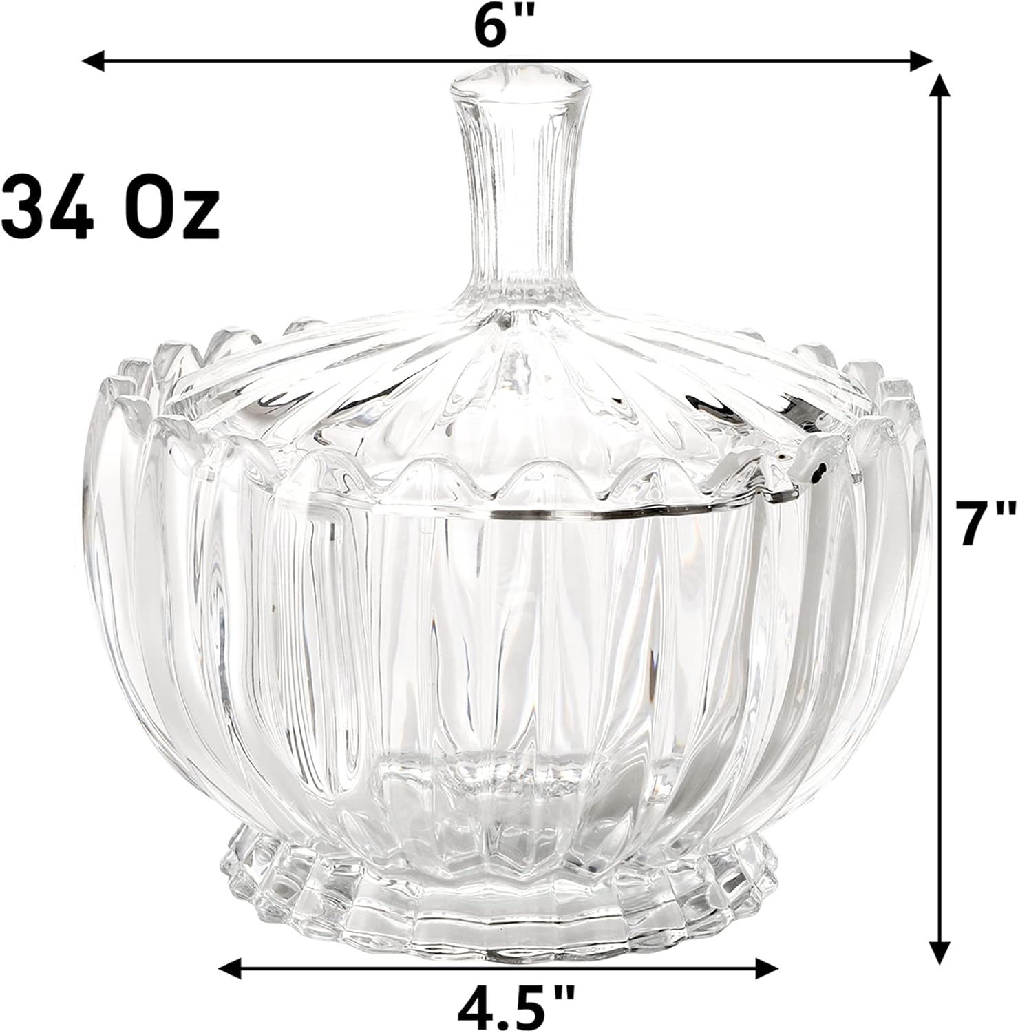DEAYOU Paquete de 2 platos de cristal para dulces con tapa, recipiente grande para azúcar cubierto de cristal de 34 onzas, recipiente de