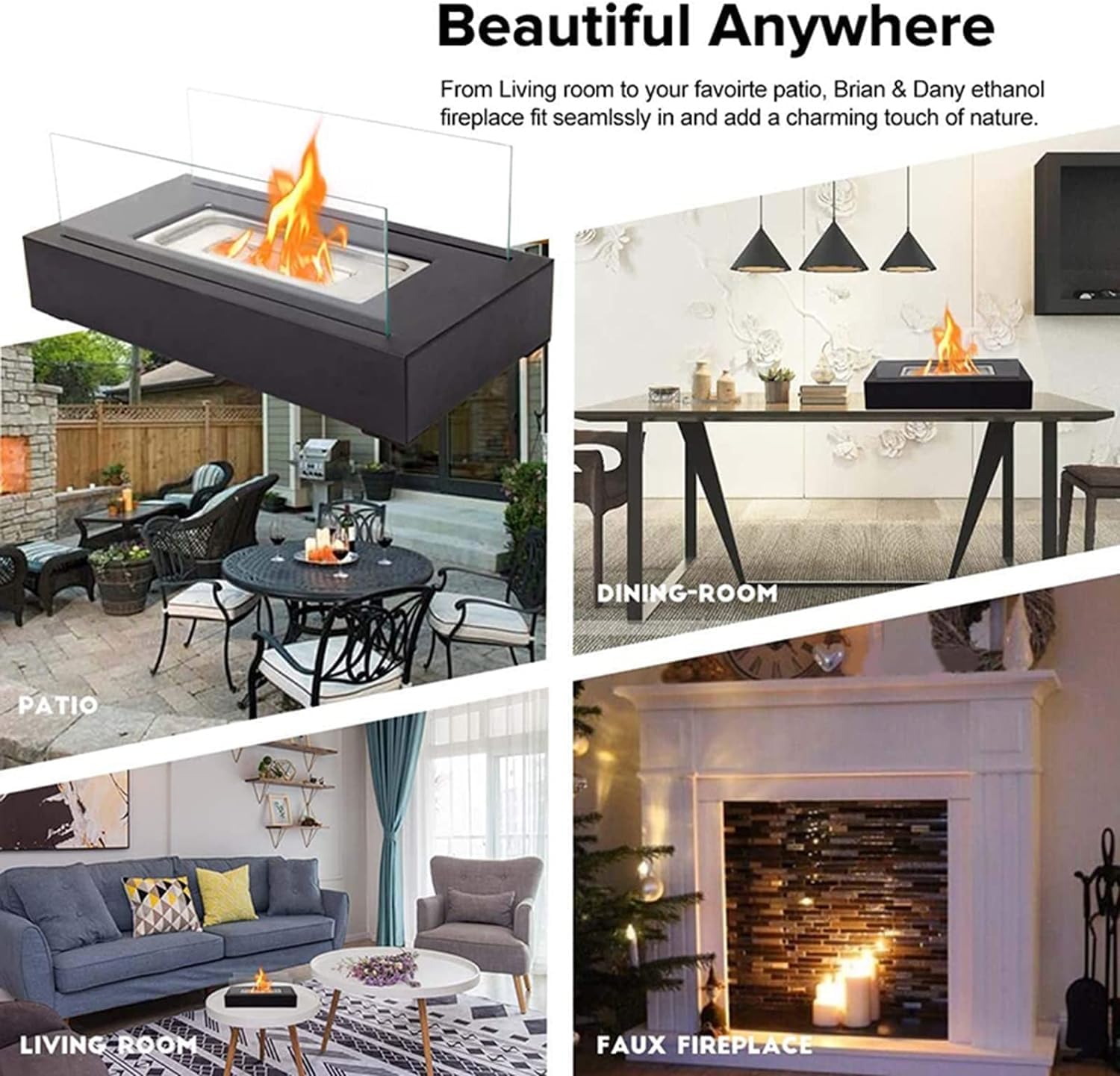 Hoguera para interiores y exteriores, chimeneas de etanol, cuenco de fuego portátil de mesa, Chimeneas de bioetanol para interiores