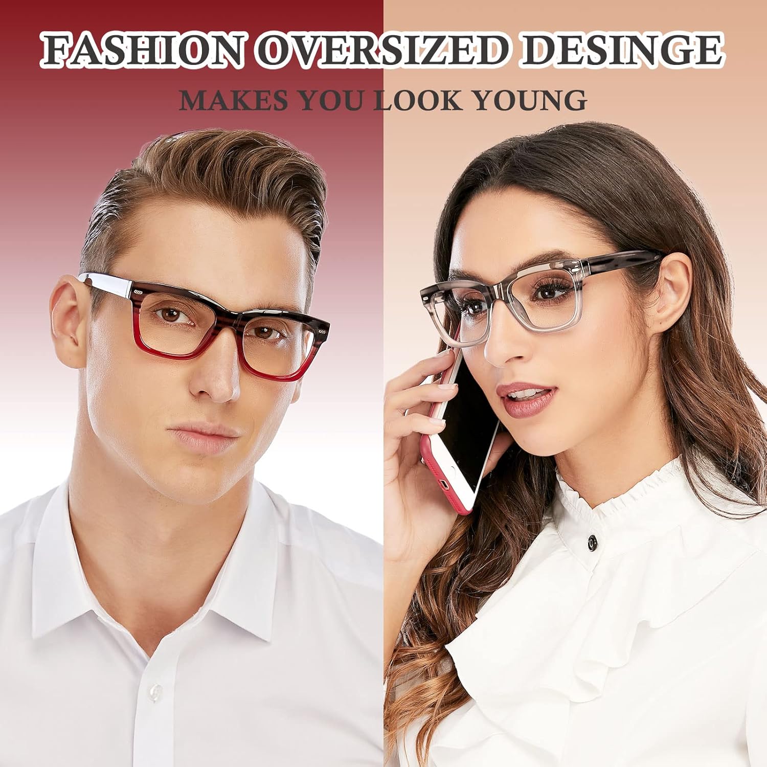 AQWANO Gafas de lectura de gran tamaño con bloqueo de luz azul, lector de diseño de moda para computadora para mujeres y hombres,