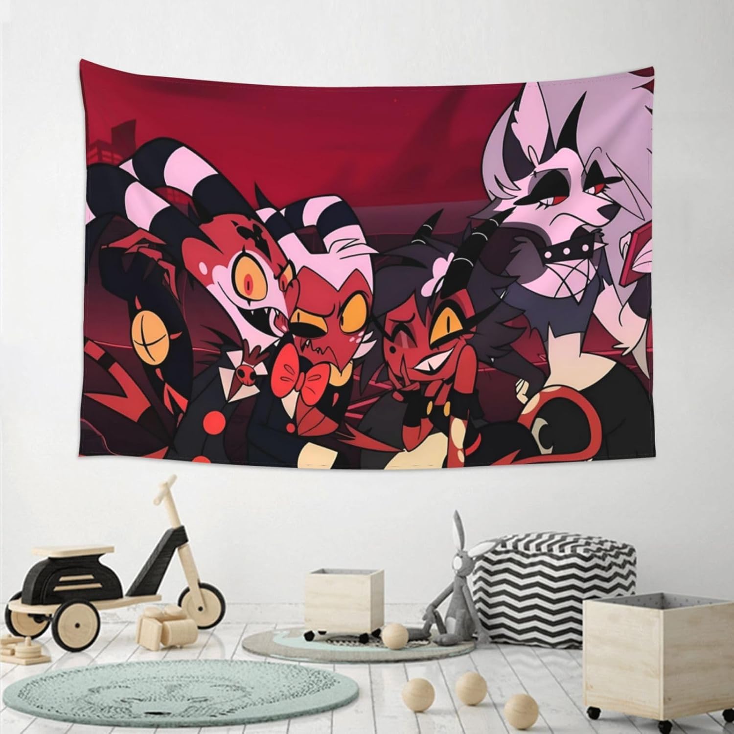 Helluva Boss Tapiz ondulado para colgar en la pared, decoración del hogar, manta de pared para dormitorio, sala de estar, dormitorio, póster (60 x