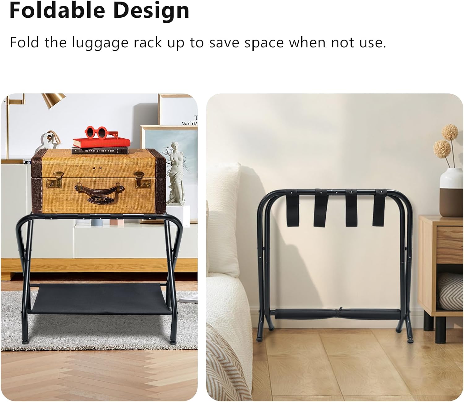 Dunatou Portaequipajes plegable de acero con estante de almacenamiento, soporte de equipaje de acero para habitación de invitados, hotel,