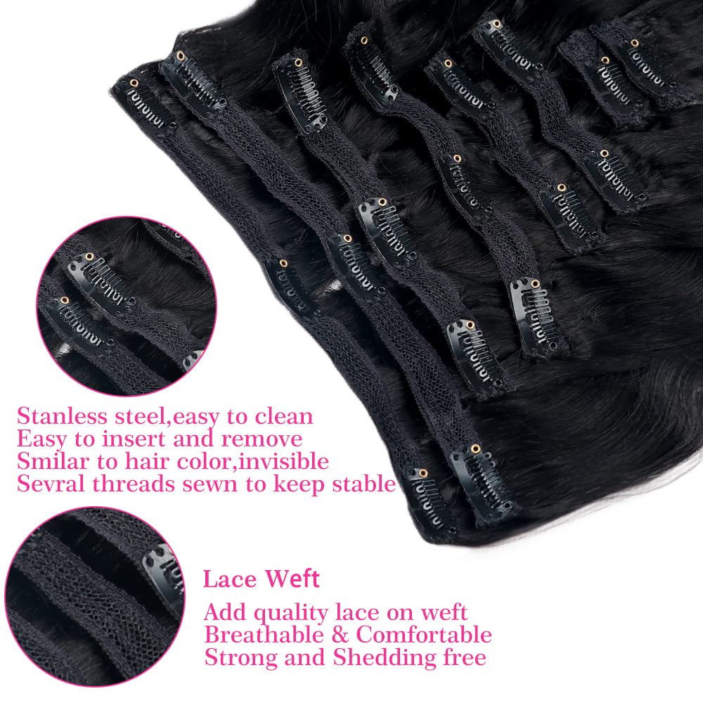 Extensiones de cabello humano real con clip, de 26 pulgadas, 8 unidades, extensiones de cabello humano brasileño ondulado con 18 clips, doble trama