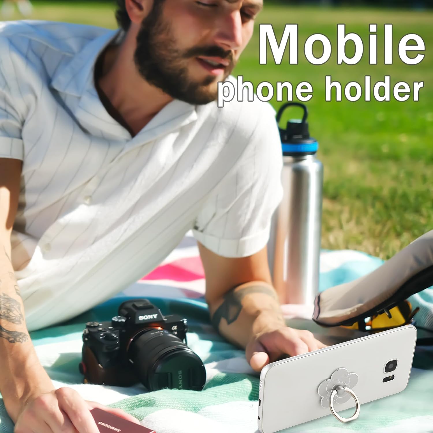 Sibba 2 soportes para anillo de teléfono, soporte de anillo de dedo de flor para teléfono celular, accesorios universales compatibles con teléfono